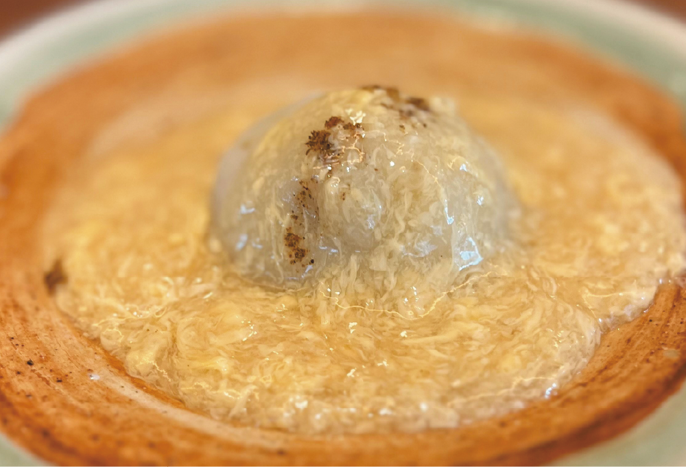 長芋の包み蒸し 〜スパイス香る 鴨 玉子餡仕立て
