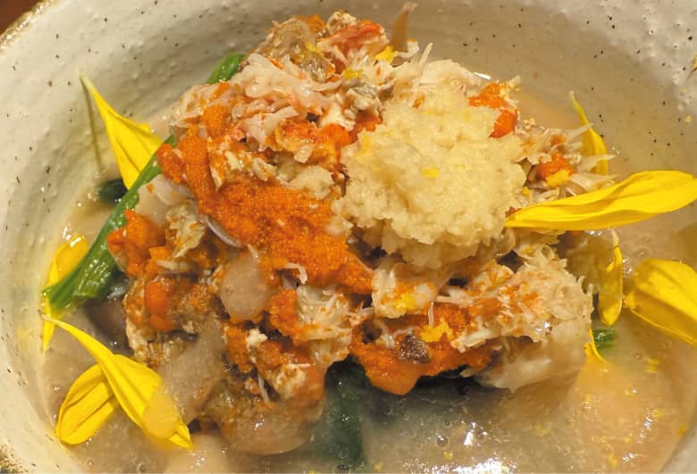 香箱カニとほうれん草と長芋とろろ