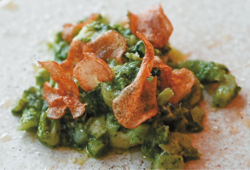 ブロッコリーと春菊ジェノベーゼの長芋ニョッキ